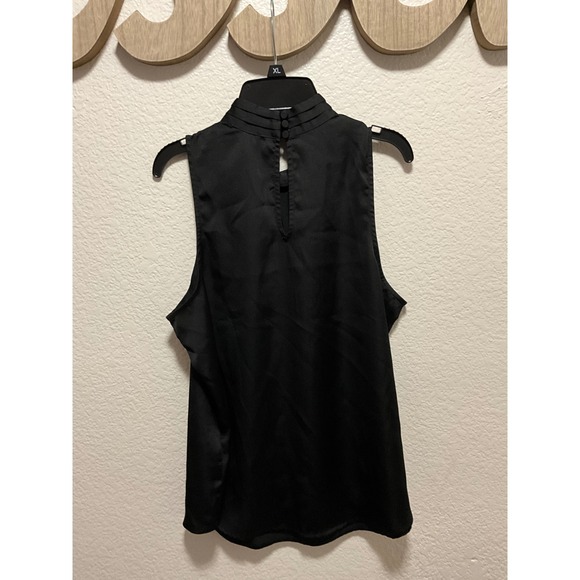EXPRESS Black Sleeveless Mock Neck Tie Neck Blouse Top Women's L - Picture 2 of 5
